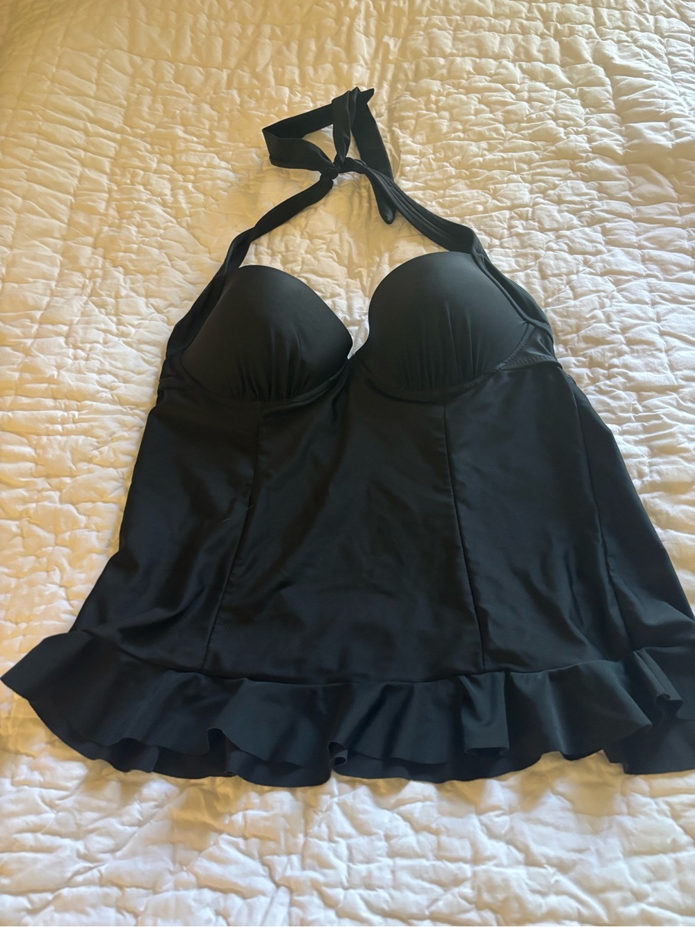 Catalina Black Halter Swim Top with Ruffle Detail
